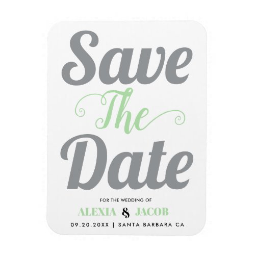 Gray and mint green Save the Date typography Magnet