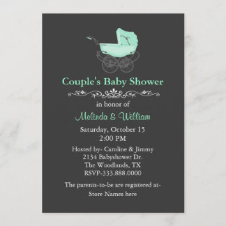 Gray and Mint Green Vintage Couple's Baby Shower Invitation