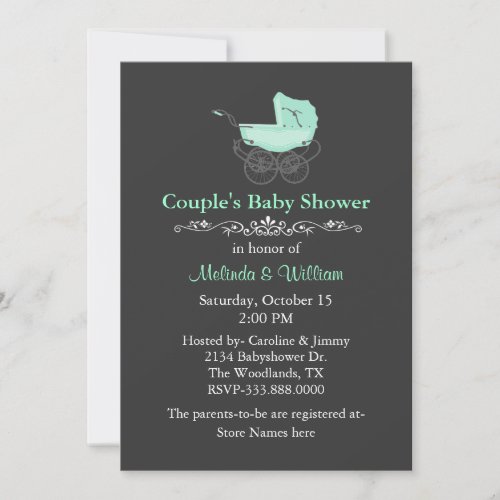 Gray and Mint Green Vintage Couples Baby Shower Invitation