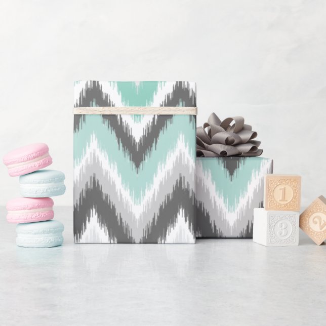 Gray and Mint Ikat Chevron Wrapping Paper (Baby Shower)