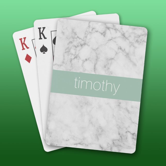 Gray and Mint Marble Pattern Custom Name Poker Cards (Custom Playing Cards)