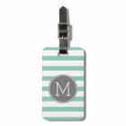 Gray and Mint Striped Pattern with Monogram