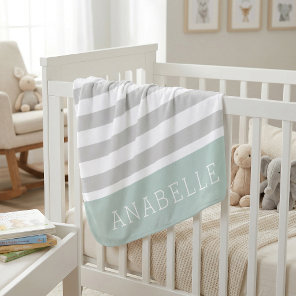 Gray and Mint Stripes Monogram | Editable Colors Baby Blanket