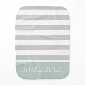Gray and Mint Stripes Monogram | Editable Colors Baby Burp Cloth
