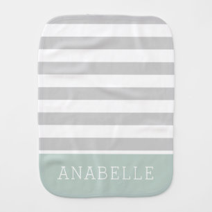 Gray and Mint Stripes Monogram   Editable Colors Baby Burp Cloth