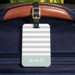 Gray and Mint Stripes Monogram | Editable Colors Luggage Tag