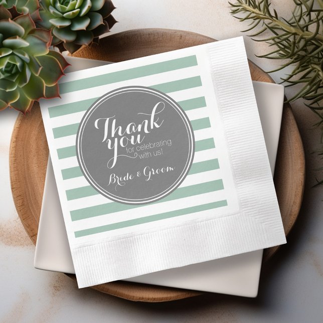 Gray and Mint - Thank You Wedding Bride Groom Paper Napkins (Personalized Wedding Thank You Napkins)