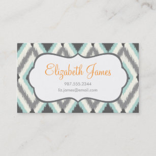 Gray and Mint Tribal Ikat Chevron Business Card