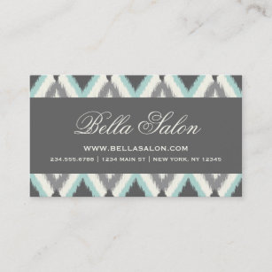 Gray and Mint Tribal Ikat Chevron Business Card