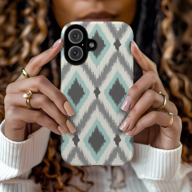 Gray and Mint Tribal Ikat Chevron Case-Mate iPhone Case (Creator Uploaded)