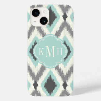 Gray and Mint Tribal Ikat Chevron Monogram Case-Mate iPhone 14 Case