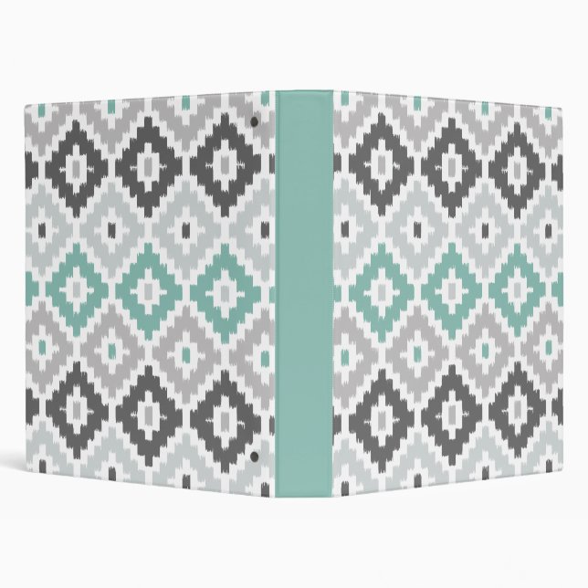 Gray and Mint Tribal Print Ikat Diamond Pattern Binder (Background)
