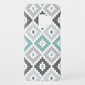Gray And Mint Tribal Print Ikat Diamond Pattern Case-mate Samsung Galaxy S9 Case by SharonaCreations at Zazzle