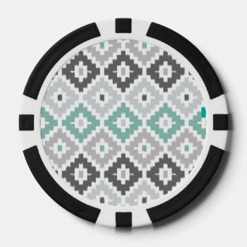 Gray And Mint Tribal Print Ikat Diamond Pattern Poker Chips by SharonaCreations at Zazzle