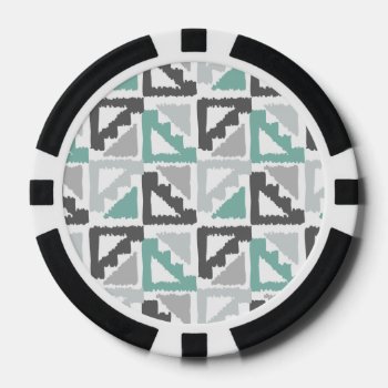 Gray And Mint Tribal Print Ikat Triangle Pattern Poker Chips by SharonaCreations at Zazzle
