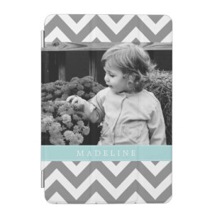 Gray and Mint Zigzags Personalized Photo iPad Mini Cover