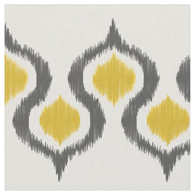 Gray and Mustard Ikat Tribal Pattern Fabric (Close Up)