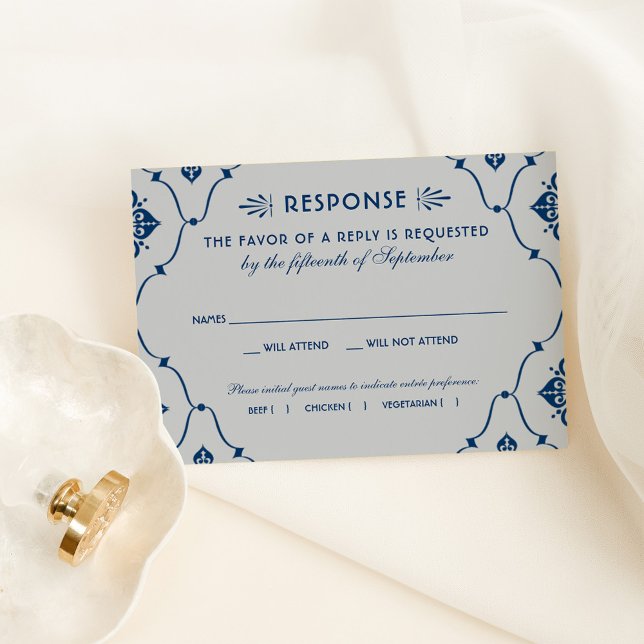 Gray and Navy Art Deco Wedding Meal RSVP Card (Creator Uploaded)
