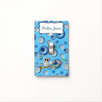 Gray and Navy Blue Baby Owl Family Light Switch Cover