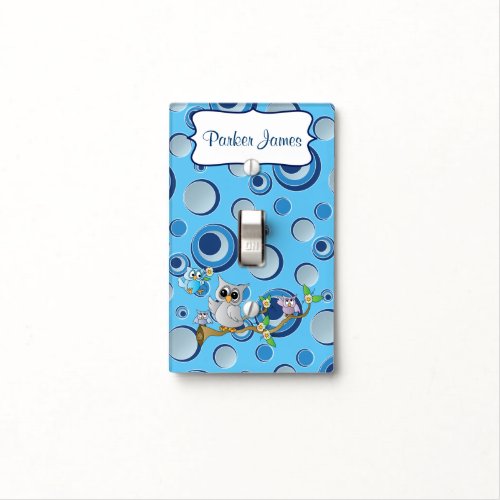 Gray and Navy Blue Baby Owl Family Light Switch Cover