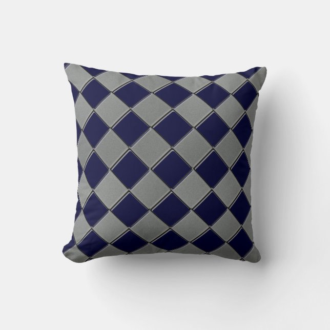 Gray and Navy Blue Diamond Decorative Pillow (Front)