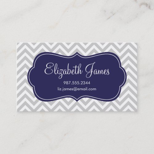 Gray and Navy Blue Modern Chevron Stripes Business Card