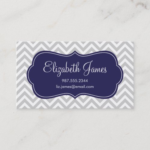 Gray &amp; Navy Blue Modern Chevron Stripes Business Card Template