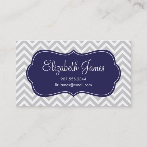 Customizable Gray &amp; Navy Blue Modern Chevron Stripes Business Card Template