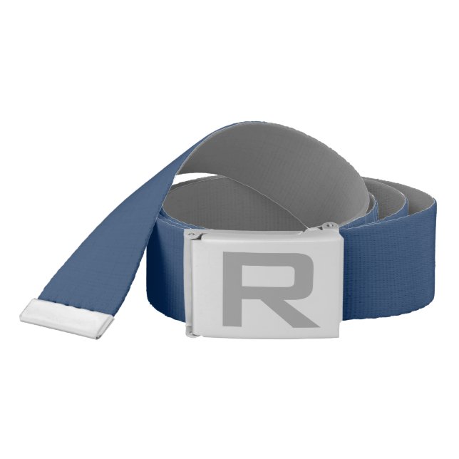Gray and navy blue reversible belt with monogram (Snake)