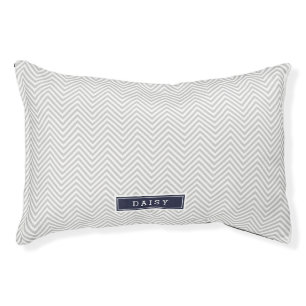 Gray and Navy Chevron Monogram Pet Bed
