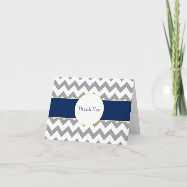 Gray and Navy Chevron Striped Monogram Thank You (Front)