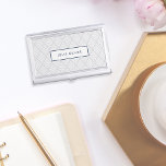 Gray and Navy Diamond Pattern Case For Business Cards<br><div class="desc">Chic business card case features an elongated diamond chevron pattern in pale cloud gray and white,  with your name,  monogram or company name in contrasting rich navy blue.</div>