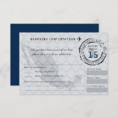 Gray and Navy Wedding RSVP Boarding Pass to Mexico (Front/Back)