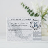Gray and Navy Wedding RSVP Boarding Pass to Mexico (Standing Front)