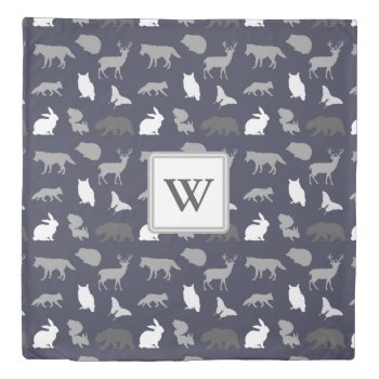 Gray And Navy Woodland Creatures Monogram Duvet Cover by GrudaHomeDecor at Zazzle