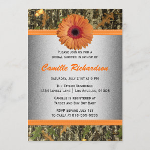 Gray and Orange Daisy Bridal Shower Invitation