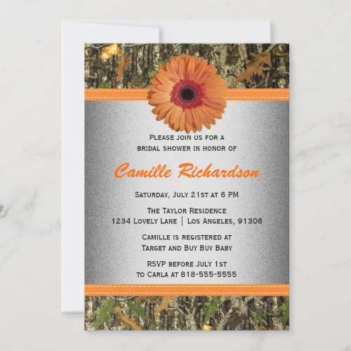 Gray and Orange Daisy Bridal Shower Invitation