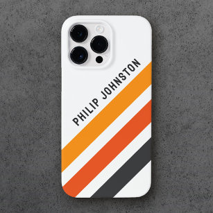 Gray and orange diagonal retro stripes white Case-Mate iPhone 14 pro max case