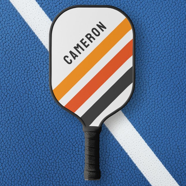 Gray and orange diagonal retro stripes white pickleball paddle (Gray and orange diagonal retro stripes white pickleball paddle)