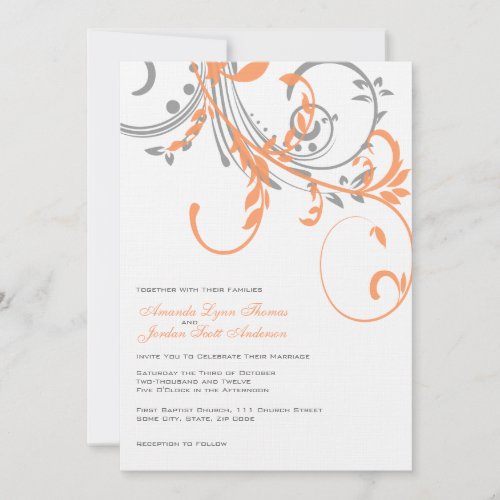 Gray and Orange Double Floral Wedding Invitation