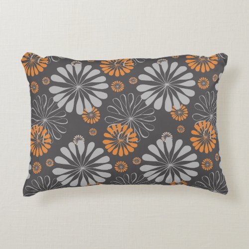 Gray and Orange Flower Accent Throw Pillow