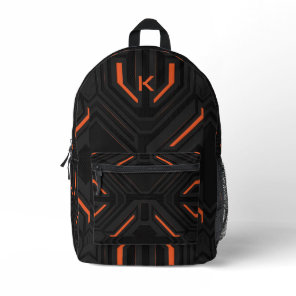 Gray and orange gaming background geometric design printed backpack