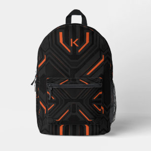 Gray and orange gaming background geometric design printed backpack