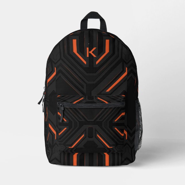 Gray and orange gaming background geometric design printed backpack (Front)