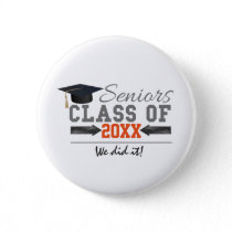 Gray and Orange Graduation Gear Button