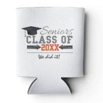 Gray and Orange Graduation Gear Can Cooler