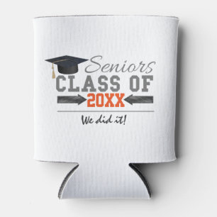 Gray and Orange Graduation Gear Can Cooler