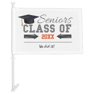 Gray and Orange Graduation Gear Car Flag