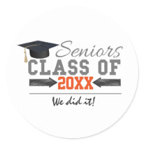 Gray and Orange Graduation Gear Classic Round Sticker