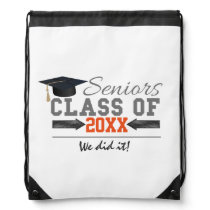 Gray and Orange Graduation Gear Drawstring Bag